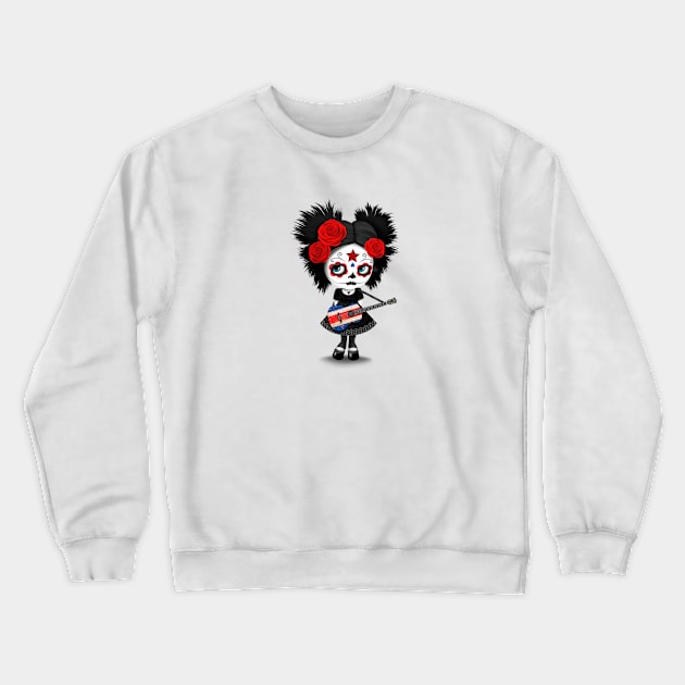 Sugar Skull Girl Playing Costa Rican Flag Guitar Crewneck Sweatshirt by jeffbartels